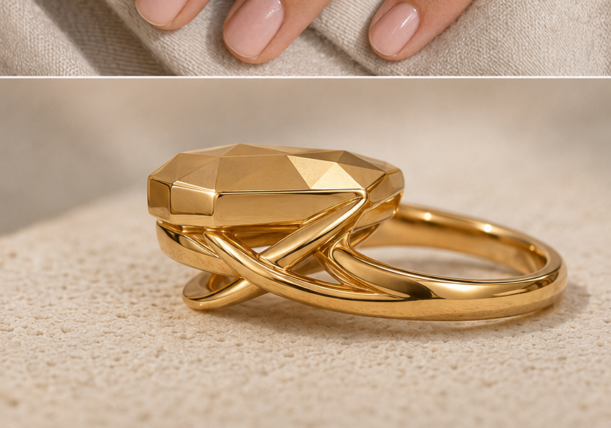Crowncut Grand solid gold ring side detail