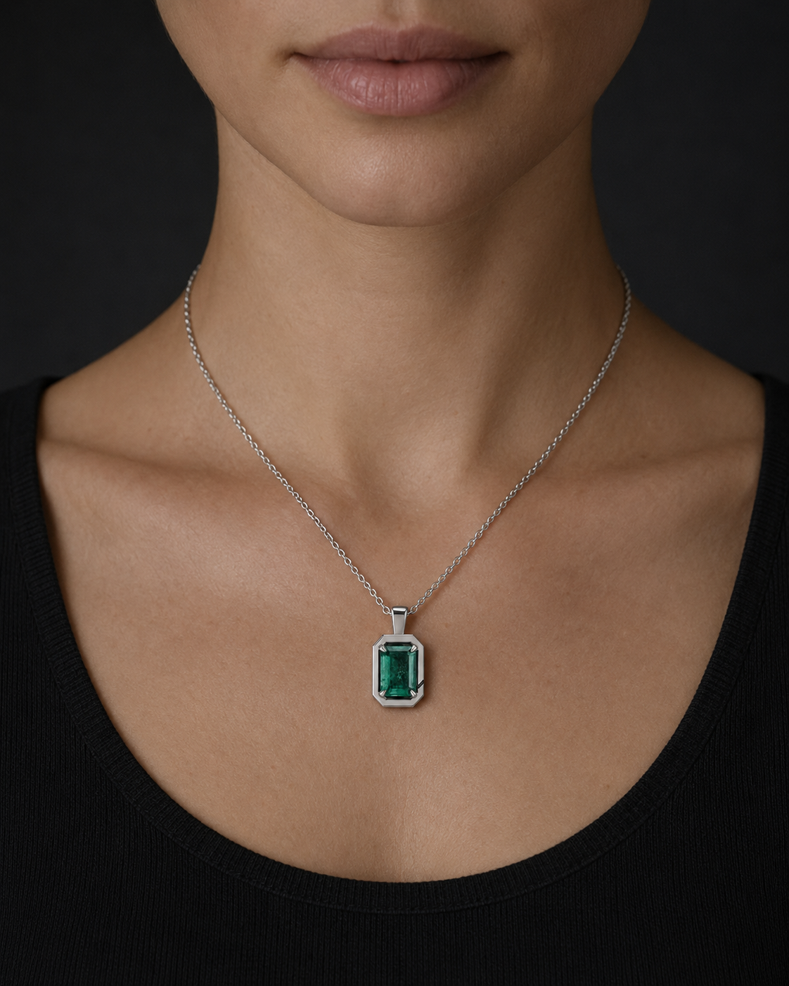 Cipher Pendant 03 worn by a woman; approximate scale