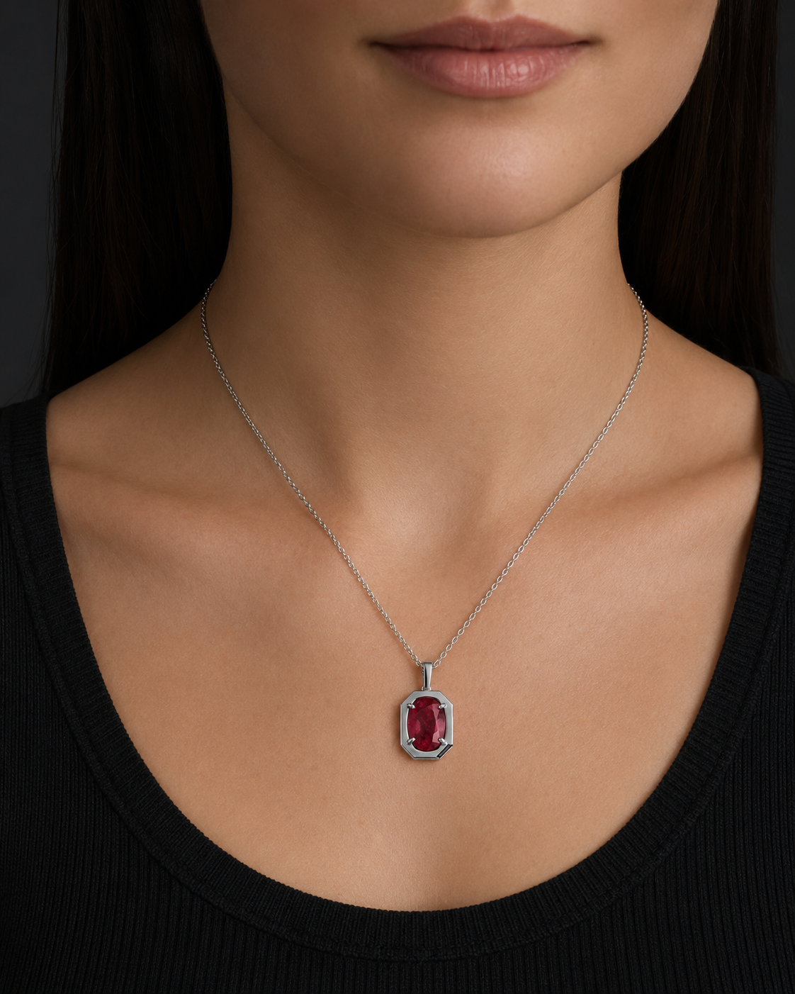Cipher Pendant 04 worn by a woman; approximate scale