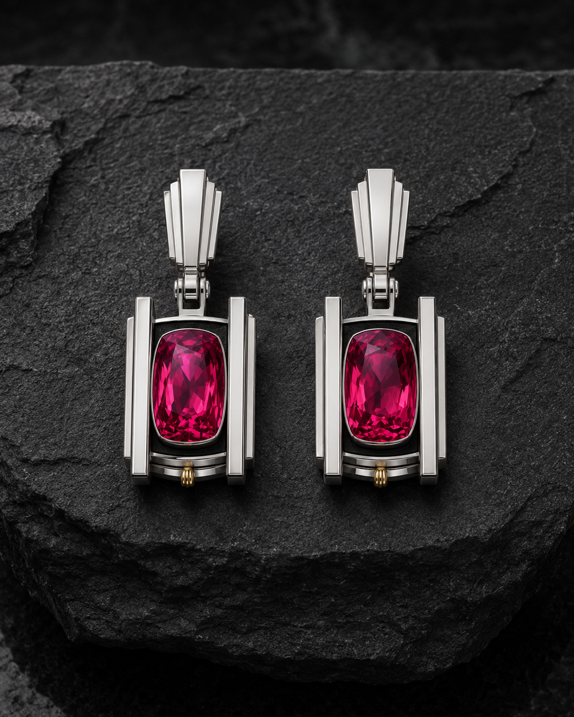 Concept rendering of The Ember Gate pink-red gemstone earrings
