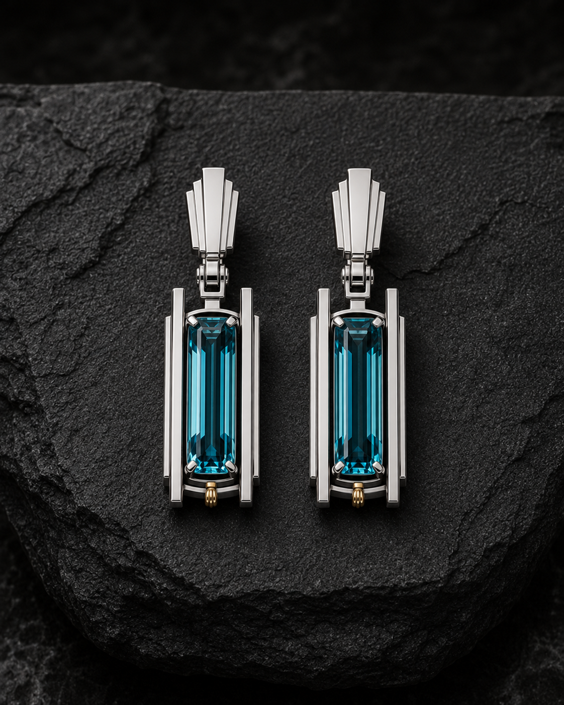 Concept rendering of The Lagoon Gates blue gemstone earrings