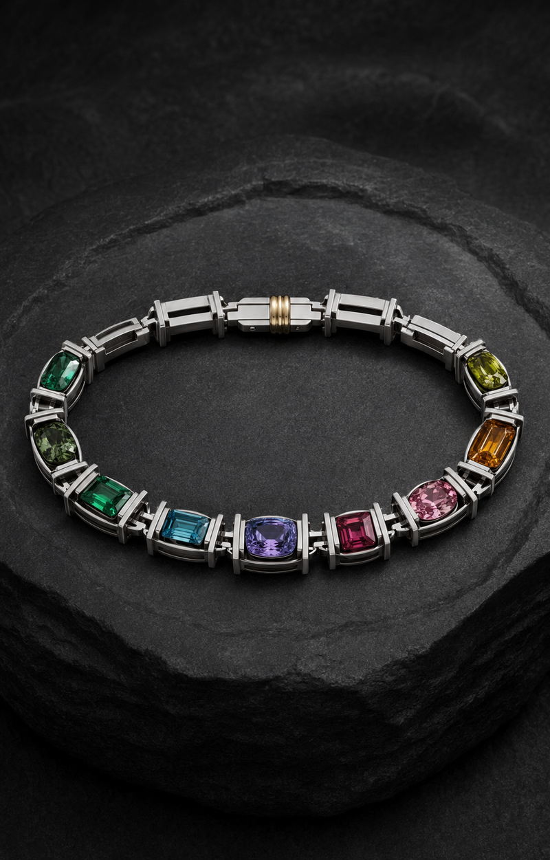 Concept rendering of The Prism Brace multicolour gemstone bracelet