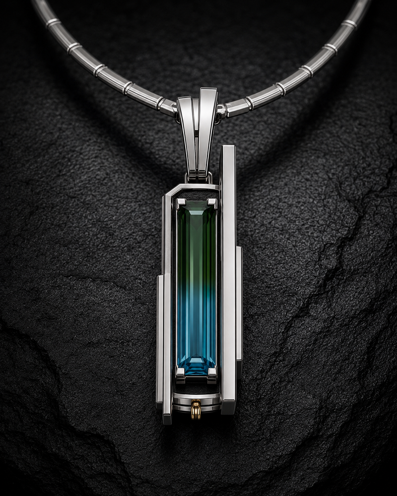 Concept rendering of The Split Meridian bi-colour gemstone pendant