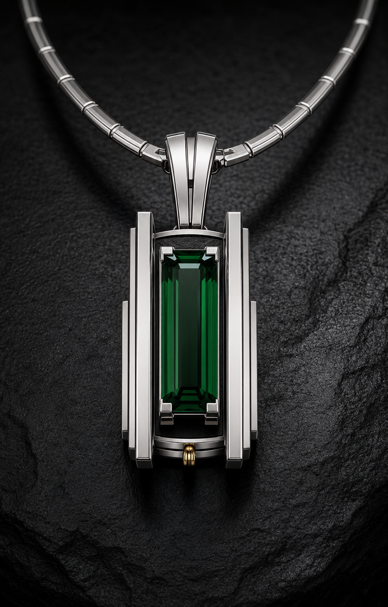 Concept rendering of The Verdant Bastion green gemstone pendant