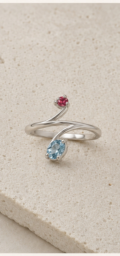 Lilt Bypass Ring — Aquamarine & Ruby — product portrait