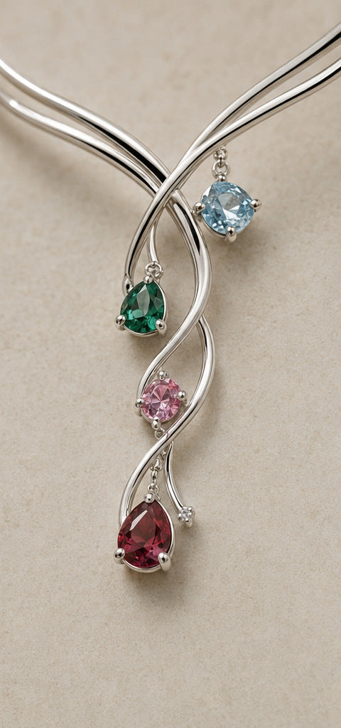 Lilt Cascade Collar — Mixed Gemstones — silverwork construction detail