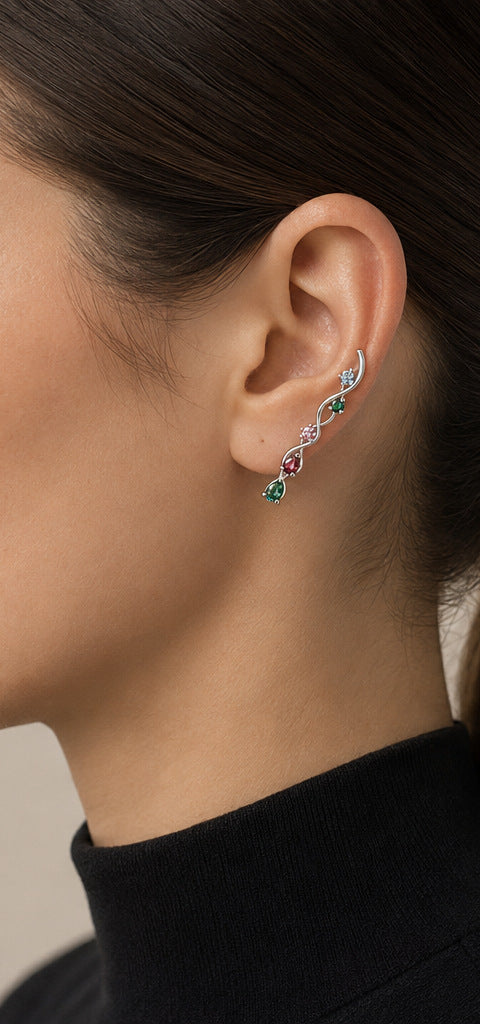 Lilt Constellation Climbers — Mixed Gemstones — shown worn by a woman for scale
