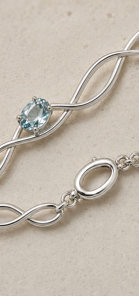 Lilt Current Bracelet — Aquamarine — silverwork construction detail