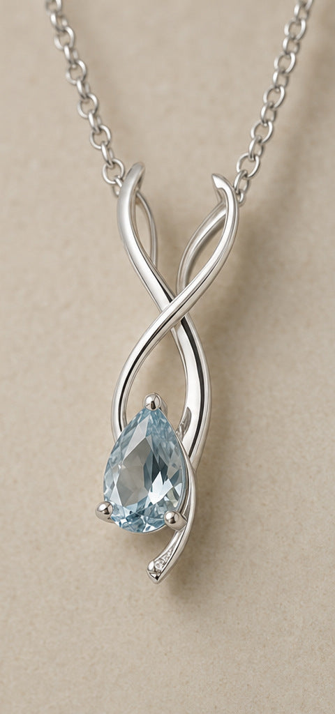 Lilt Dew Pendant — Aquamarine — silverwork construction detail
