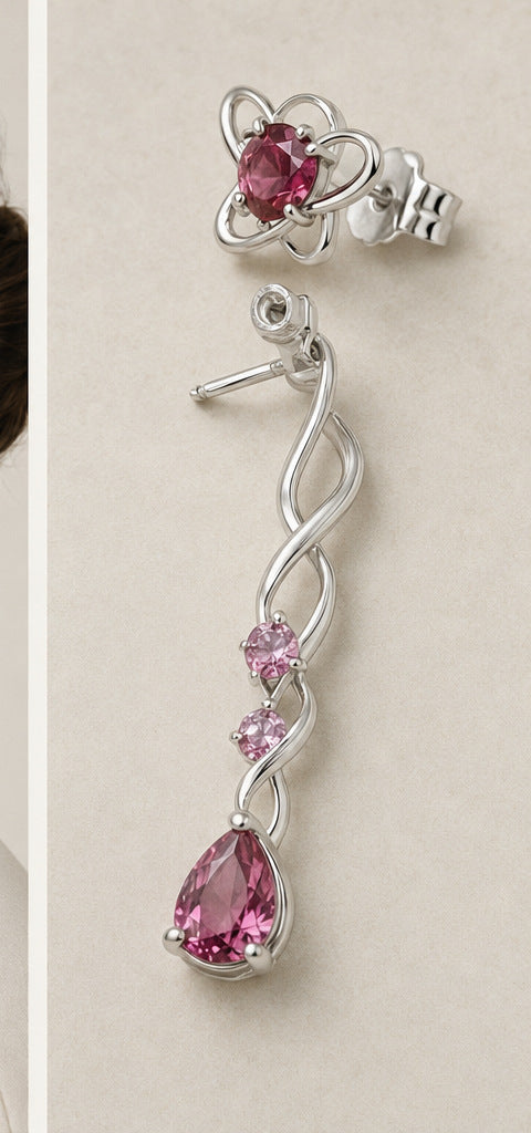 Lilt Ribbon Cascade Earrings — Ruby & Pink Spinel — silverwork construction detail