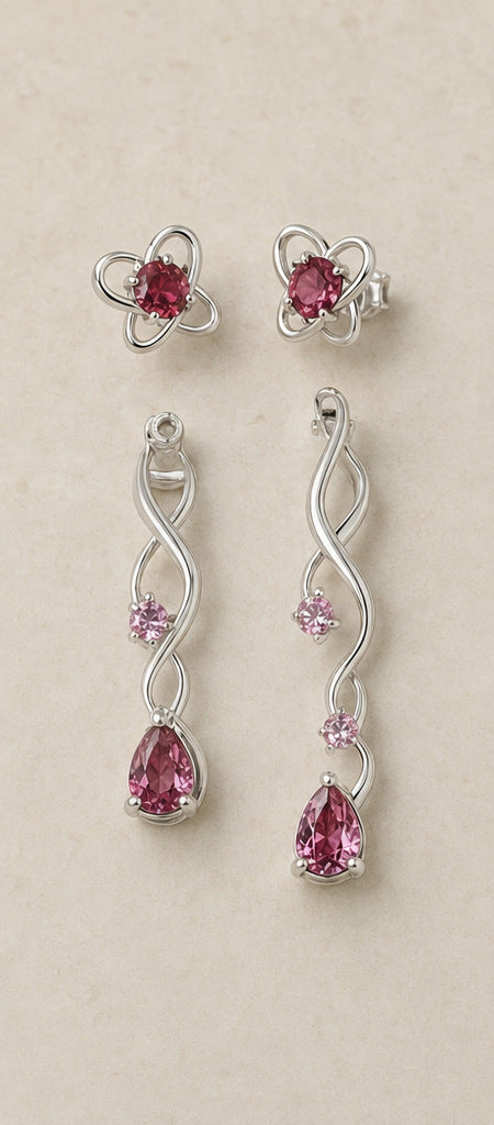 Lilt Ribbon Cascade Earrings — Ruby & Pink Spinel — product portrait