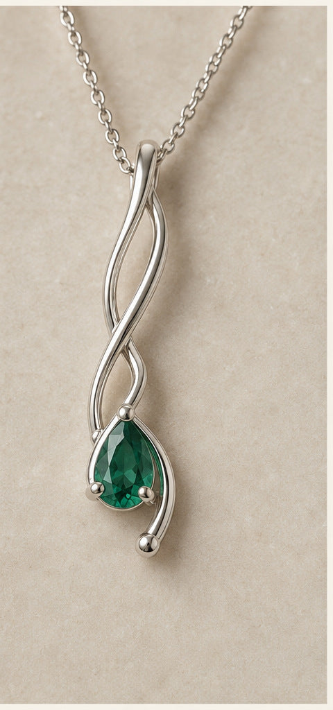 Lilt Tendril Necklace — Emerald — silverwork construction detail