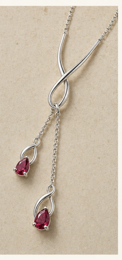 Lilt Thread Lariat — Ruby — silverwork construction detail