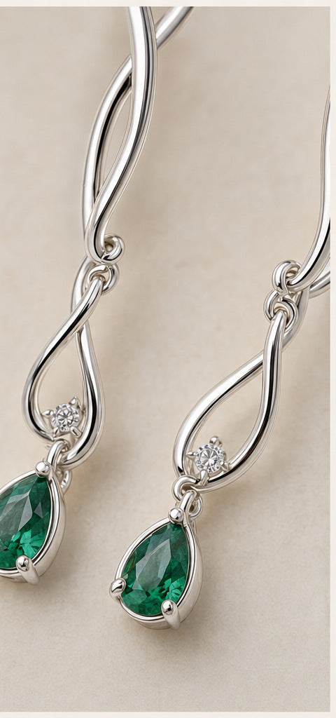 Lilt Vine Drops — Emerald — silverwork construction detail